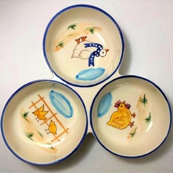 Hand Painted Ceramic Trio Dish | Vintage Serving Dish | Made in Portugal - Picture 1 of 8